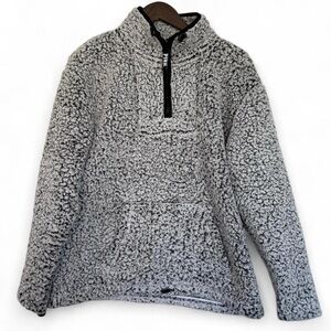 Small Victoria's Secret Pink Gray Black White Sherpa Hoodie Comfy Cozy Pullover